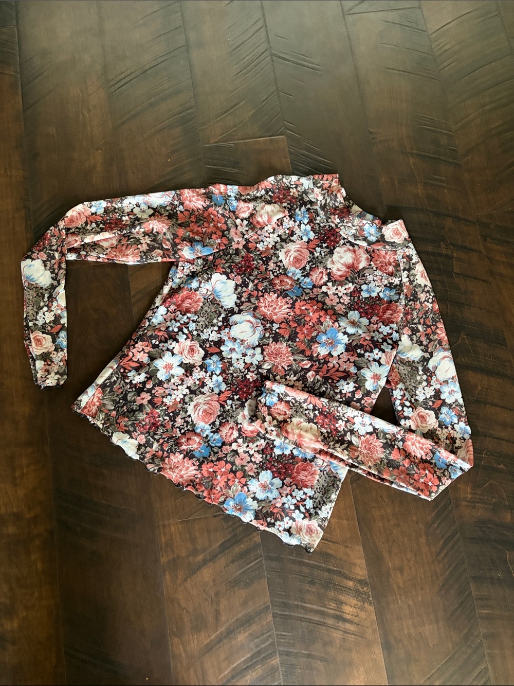 Floral Mock Neck Long-Sleeve Top in Pink Multi